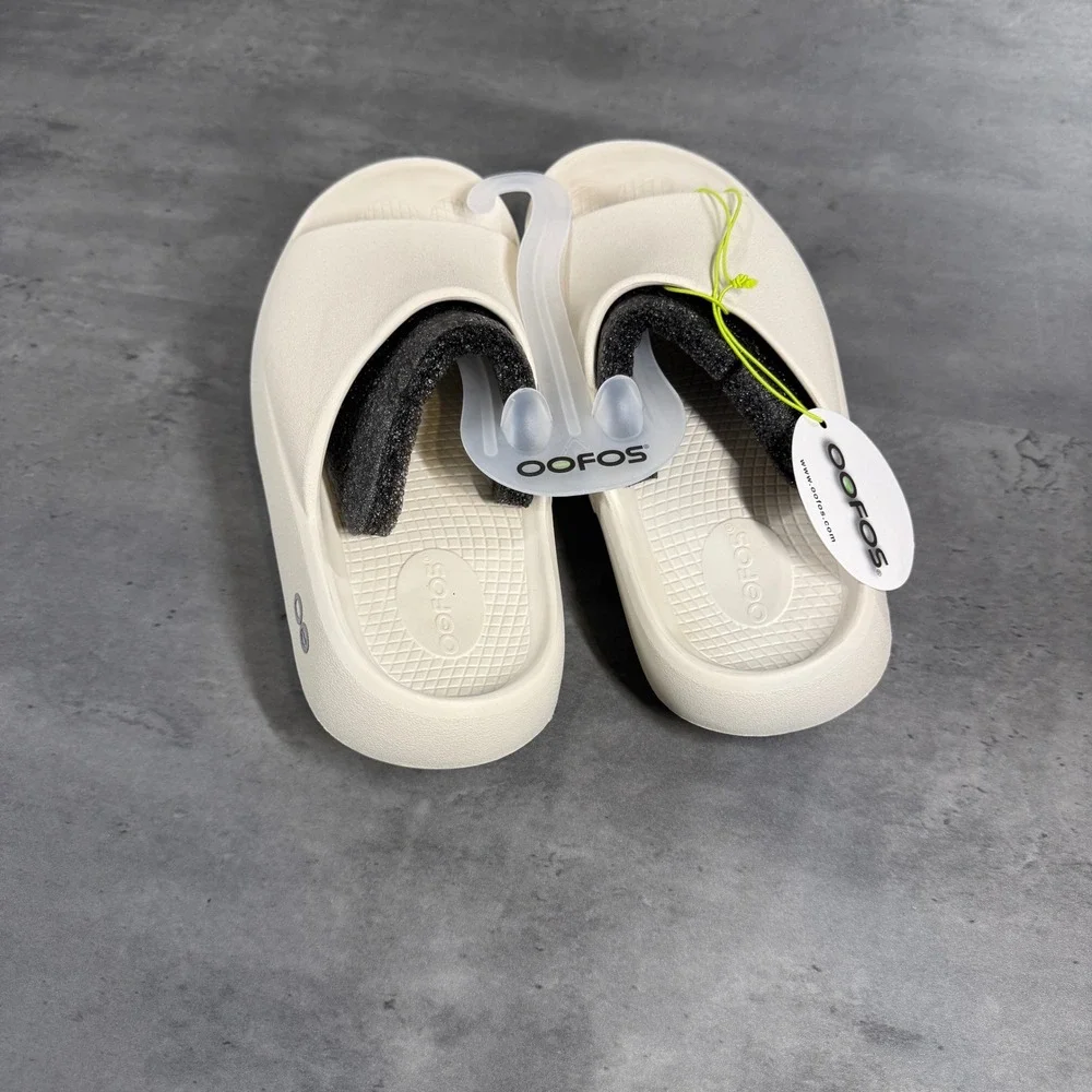 Oofos OOahh+ PLUS Sport Slide Sandals Mens 8 Chalk White Recovery Slip On 2200